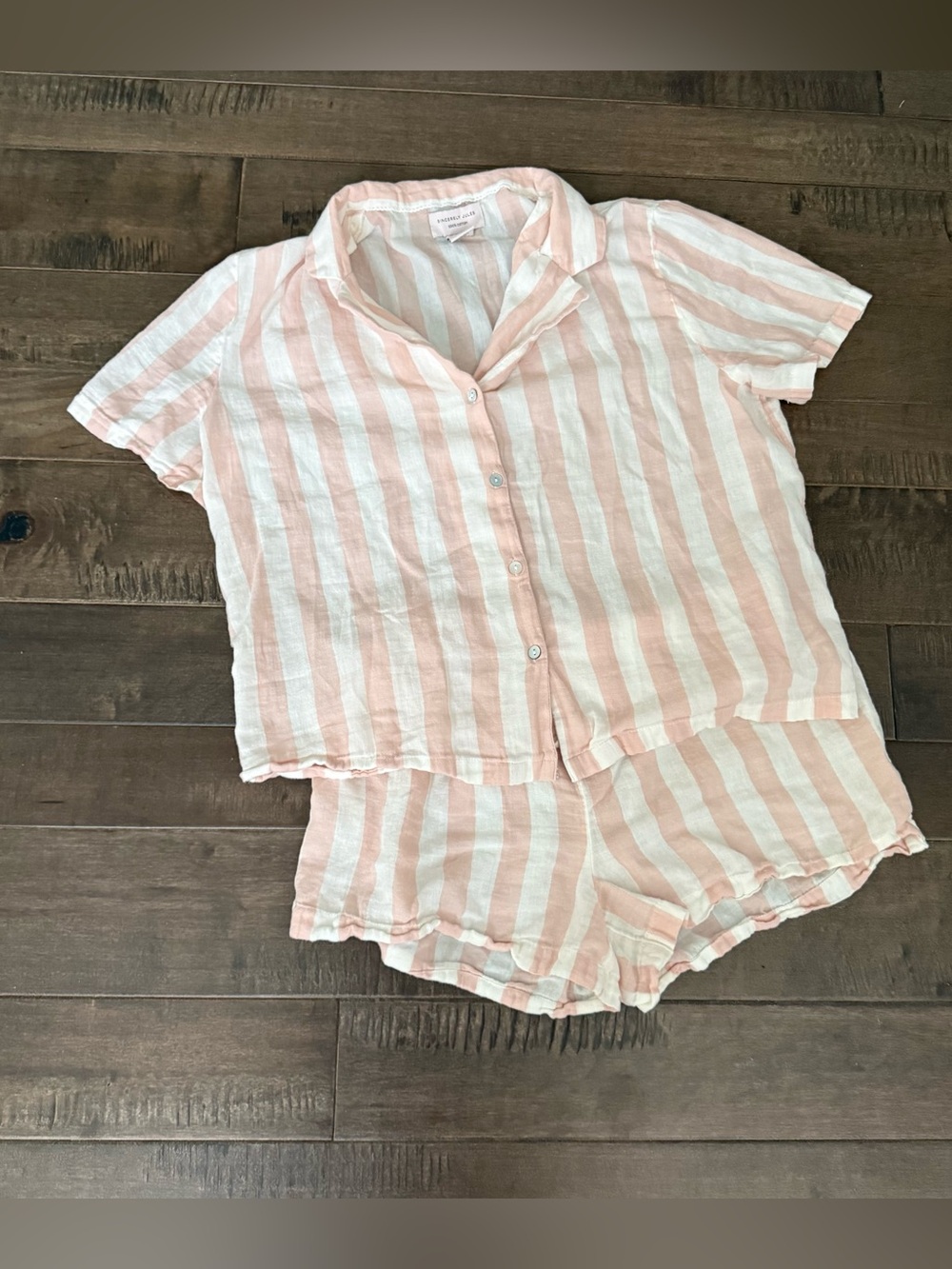 Sincerely Jules Striped Short Sleeve Pajama Set Pink & White M Matching